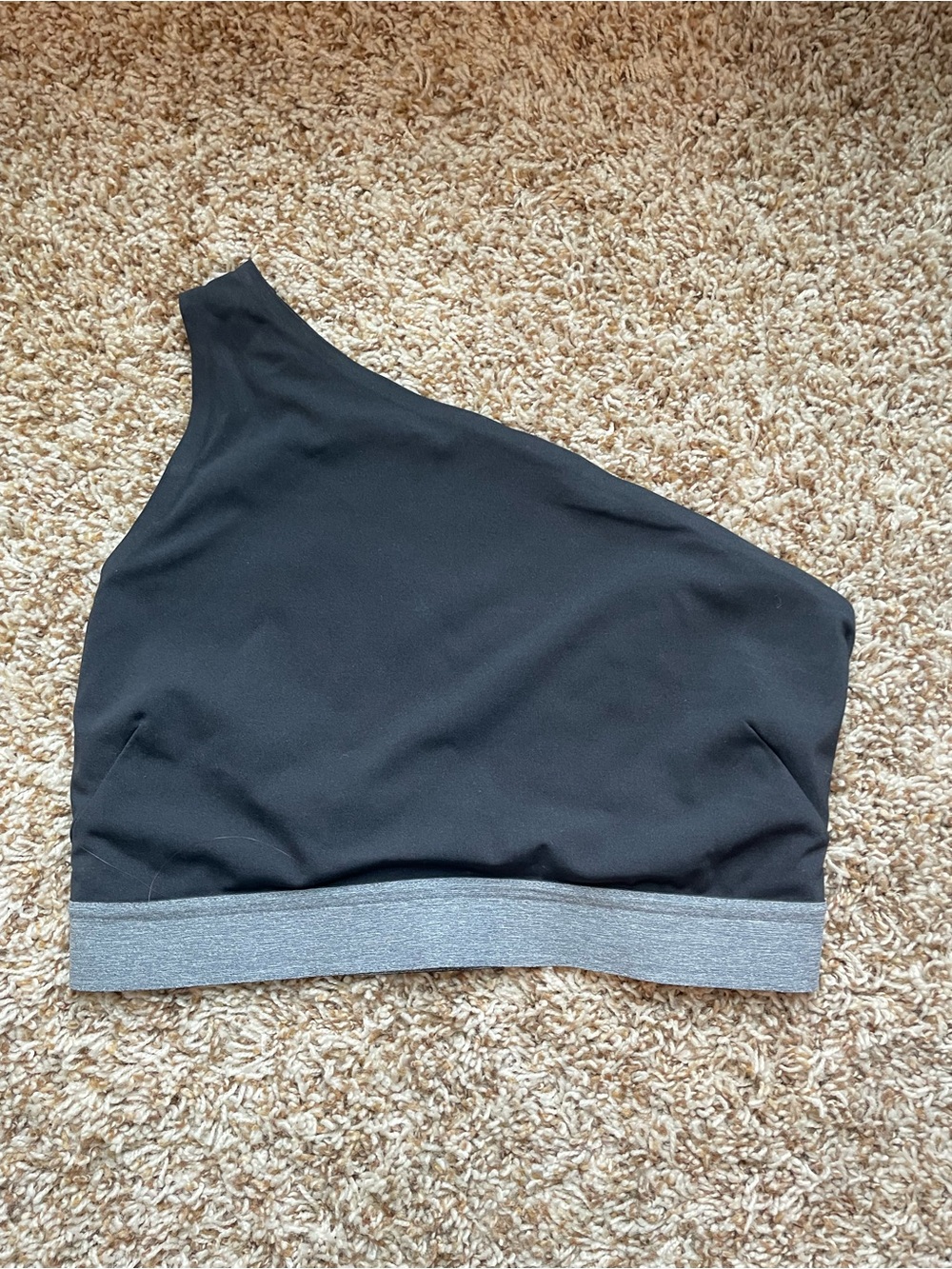 Lululemon Athletica One-Shoulder Sports Bra in Black with Gray Band Pyrox Bra
